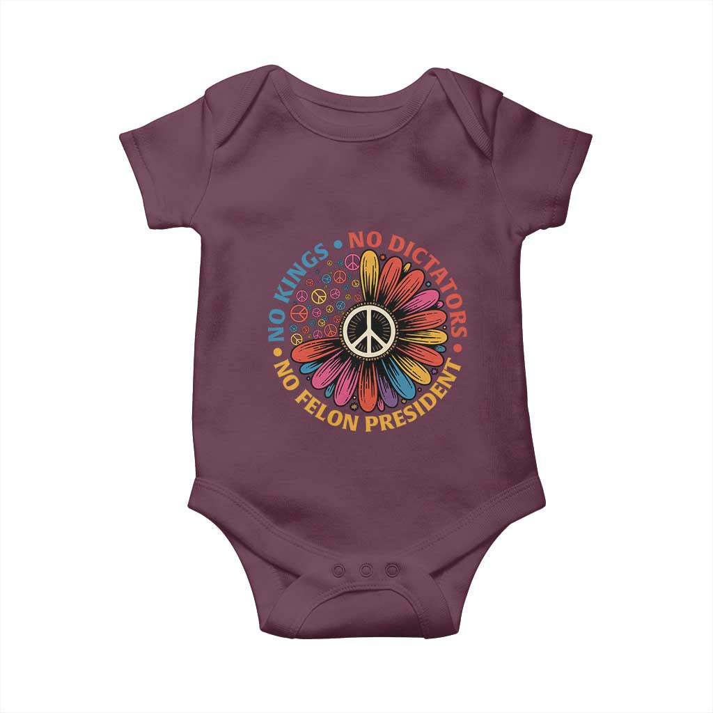 No Kings No Dictators No Felon Presidents Baby Onesie Retro Flower Peace Sign