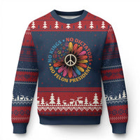 No Kings No Dictators No Felon Presidents Ugly Christmas Sweater Retro Flower Peace Sign