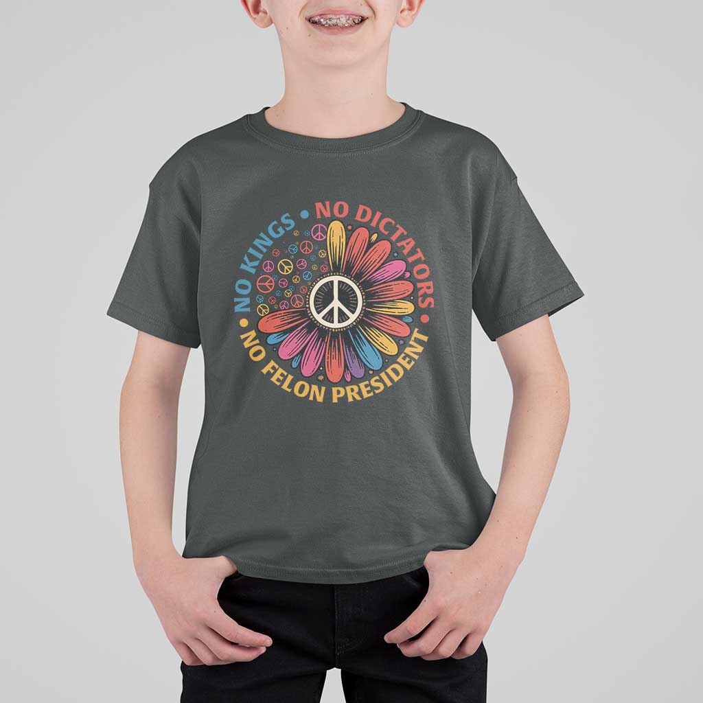 No Kings No Dictators No Felon Presidents T Shirt For Kid Retro Flower Peace Sign