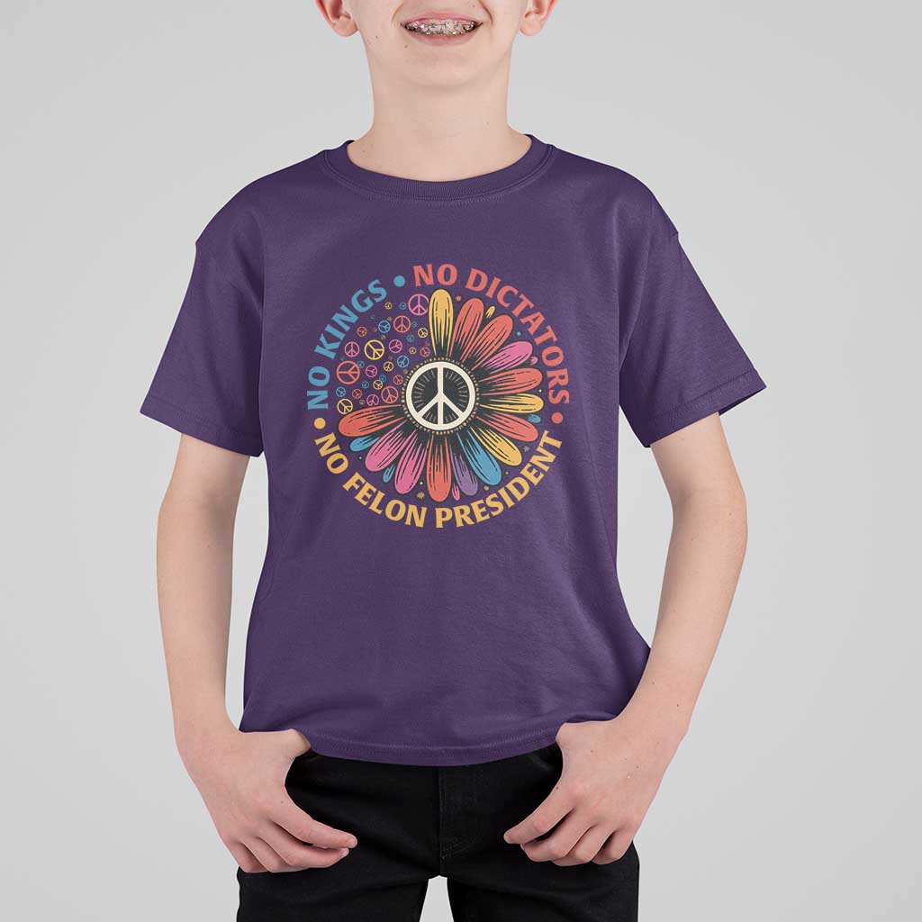 No Kings No Dictators No Felon Presidents T Shirt For Kid Retro Flower Peace Sign