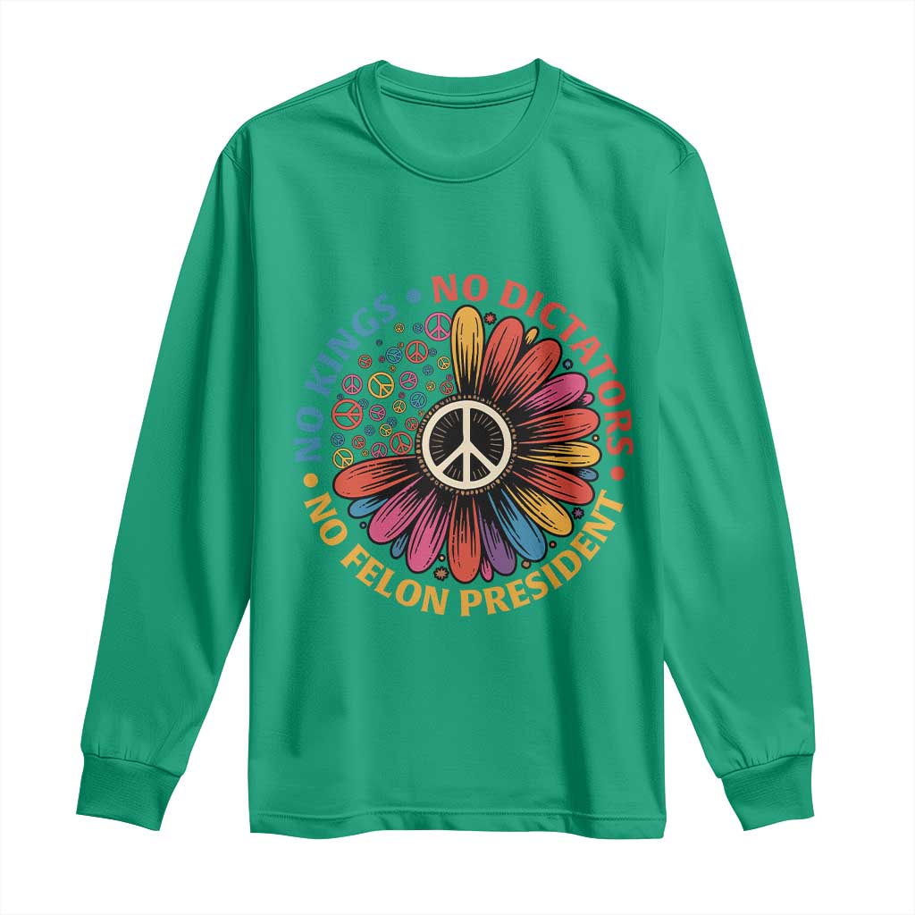 No Kings No Dictators No Felon Presidents Long Sleeve Shirt Retro Flower Peace Sign