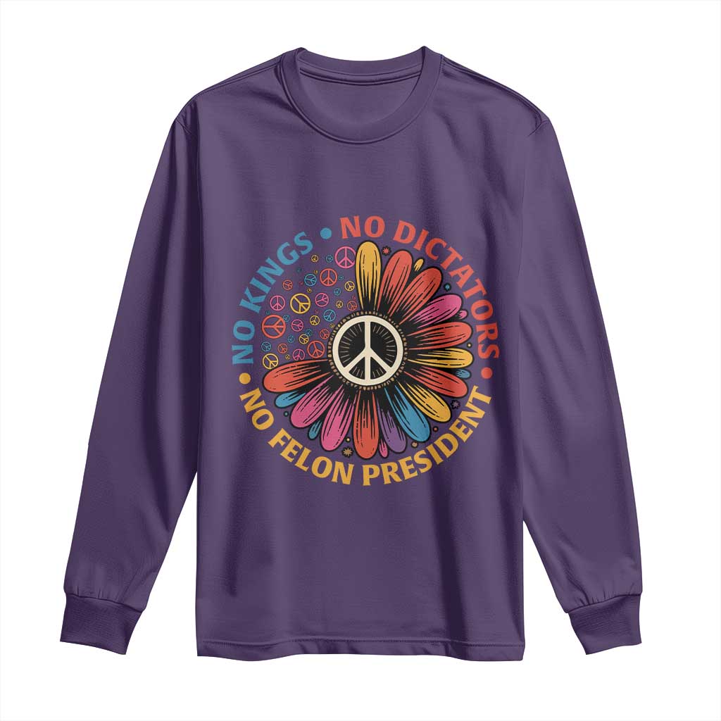No Kings No Dictators No Felon Presidents Long Sleeve Shirt Retro Flower Peace Sign