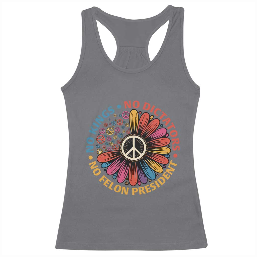 No Kings No Dictators No Felon Presidents Racerback Tank Top Retro Flower Peace Sign