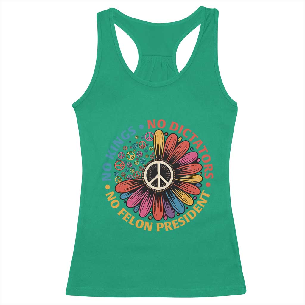 No Kings No Dictators No Felon Presidents Racerback Tank Top Retro Flower Peace Sign