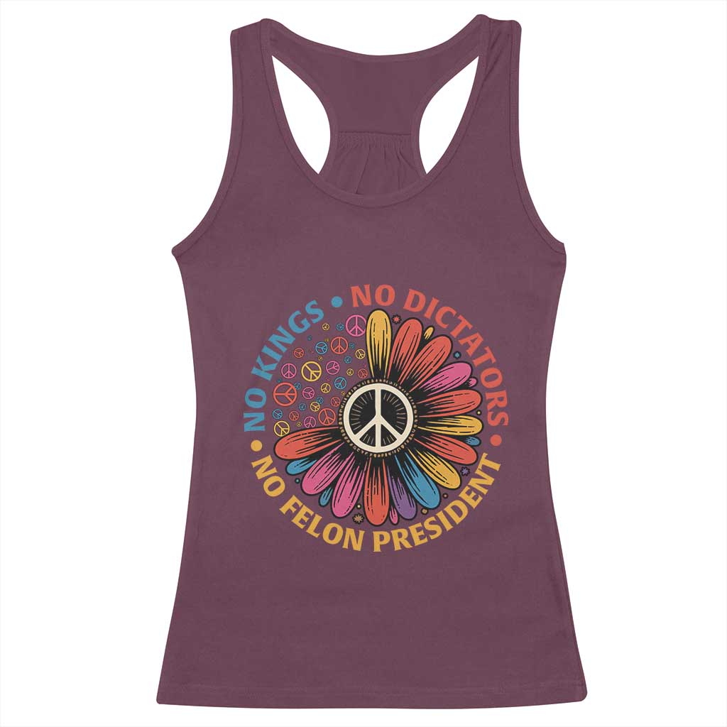 No Kings No Dictators No Felon Presidents Racerback Tank Top Retro Flower Peace Sign