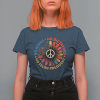 No Kings No Dictators No Felon Presidents T Shirt For Women Retro Flower Peace Sign