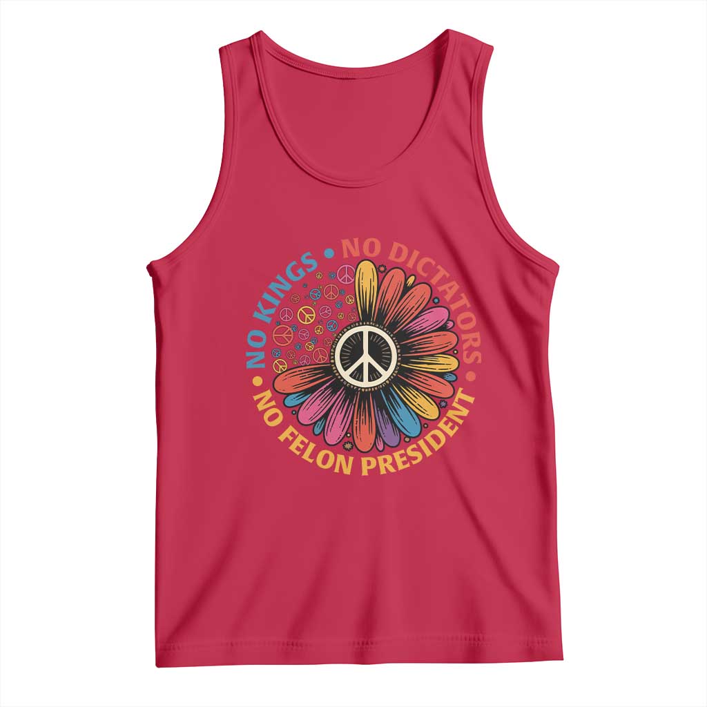 No Kings No Dictators No Felon Presidents Tank Top Retro Flower Peace Sign