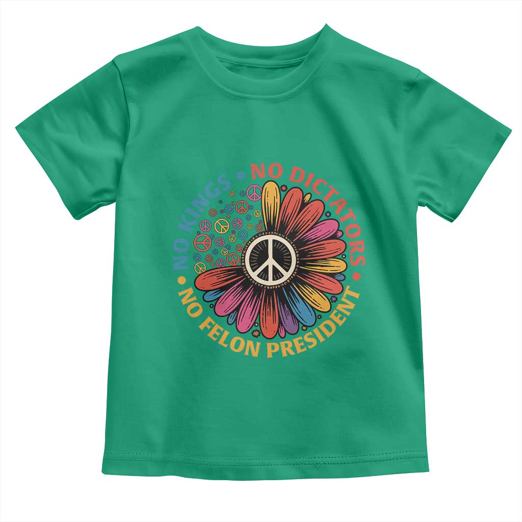 No Kings No Dictators No Felon Presidents Toddler T Shirt Retro Flower Peace Sign