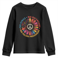 No Kings No Dictators No Felon Presidents Youth Sweatshirt Retro Flower Peace Sign