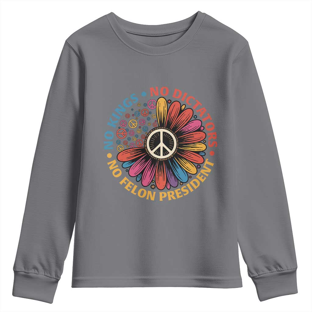 No Kings No Dictators No Felon Presidents Youth Sweatshirt Retro Flower Peace Sign