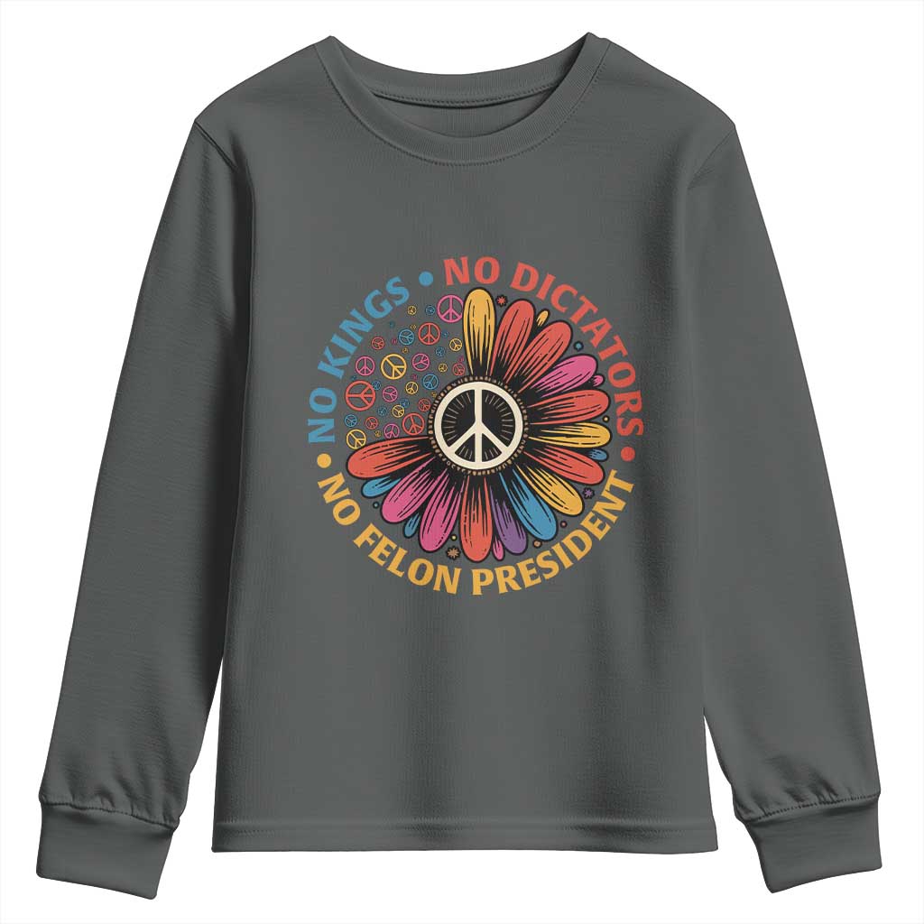No Kings No Dictators No Felon Presidents Youth Sweatshirt Retro Flower Peace Sign