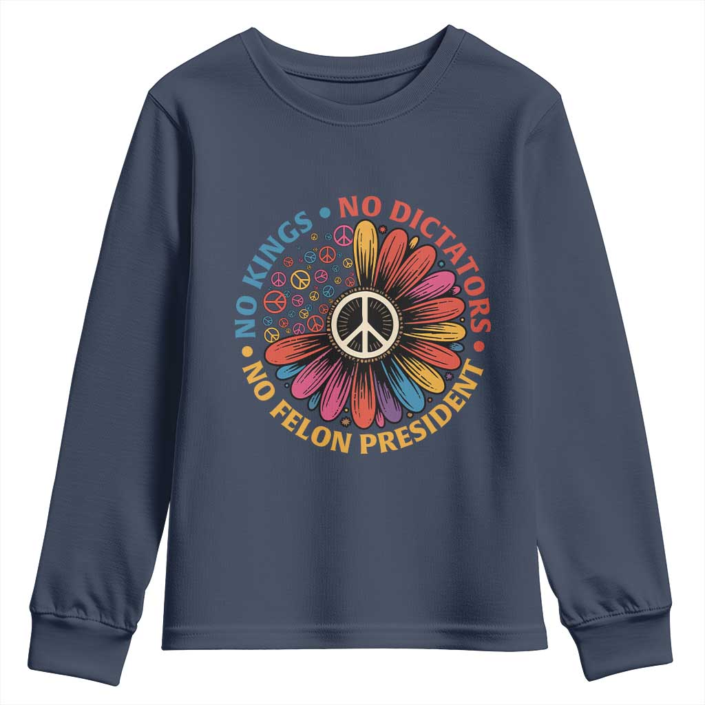 No Kings No Dictators No Felon Presidents Youth Sweatshirt Retro Flower Peace Sign