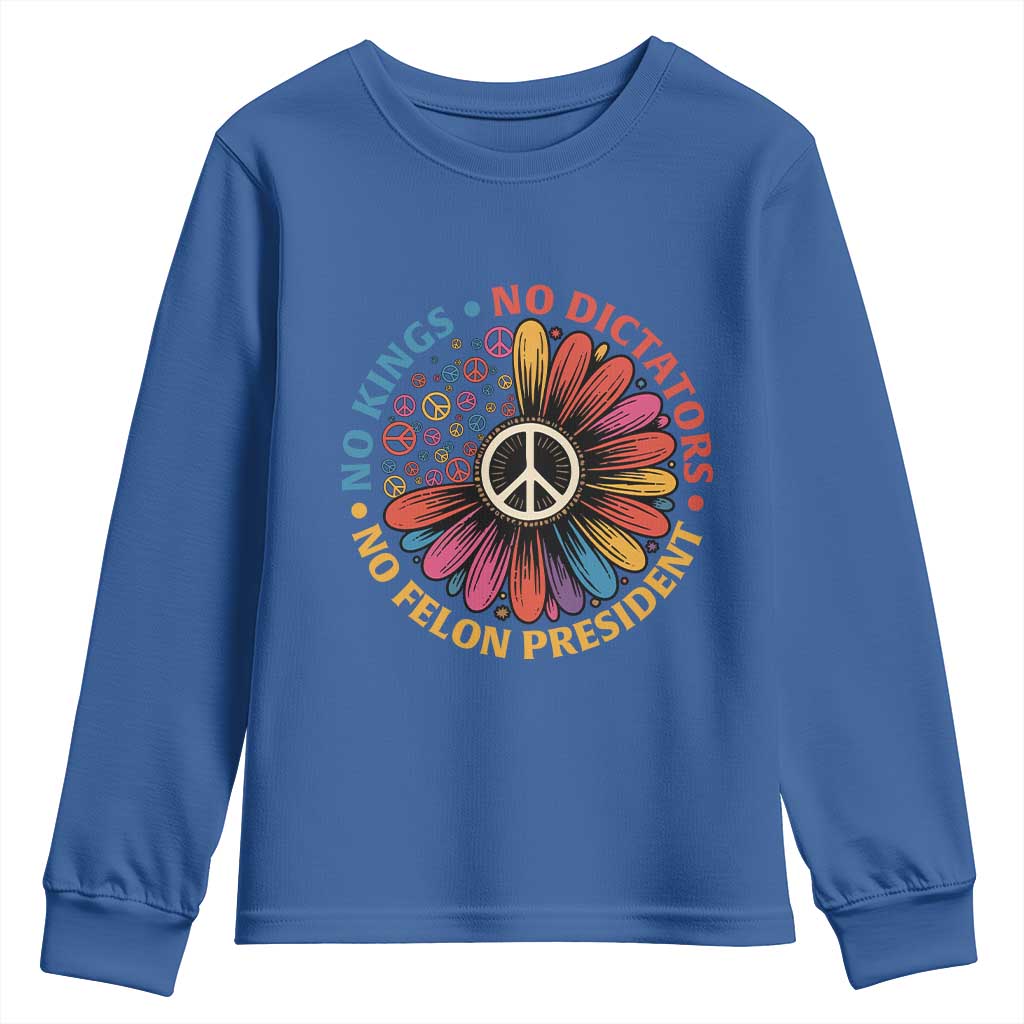 No Kings No Dictators No Felon Presidents Youth Sweatshirt Retro Flower Peace Sign
