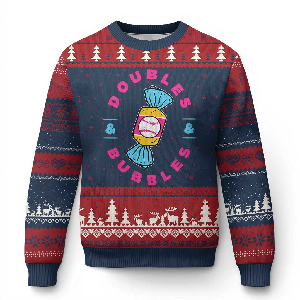Doubles and Bubbles Baseball Candy Gum Ugly Christmas Sweater