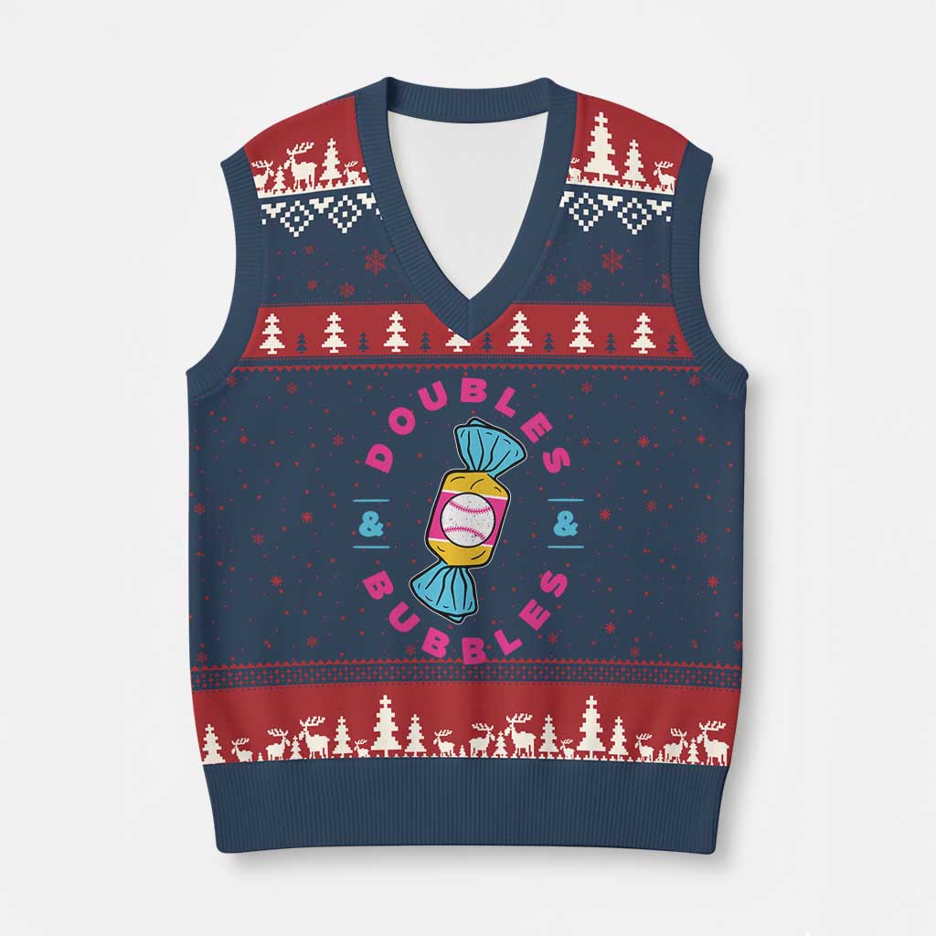 Doubles and Bubbles Baseball Candy Gum V-Neck Knit Sweater Vest