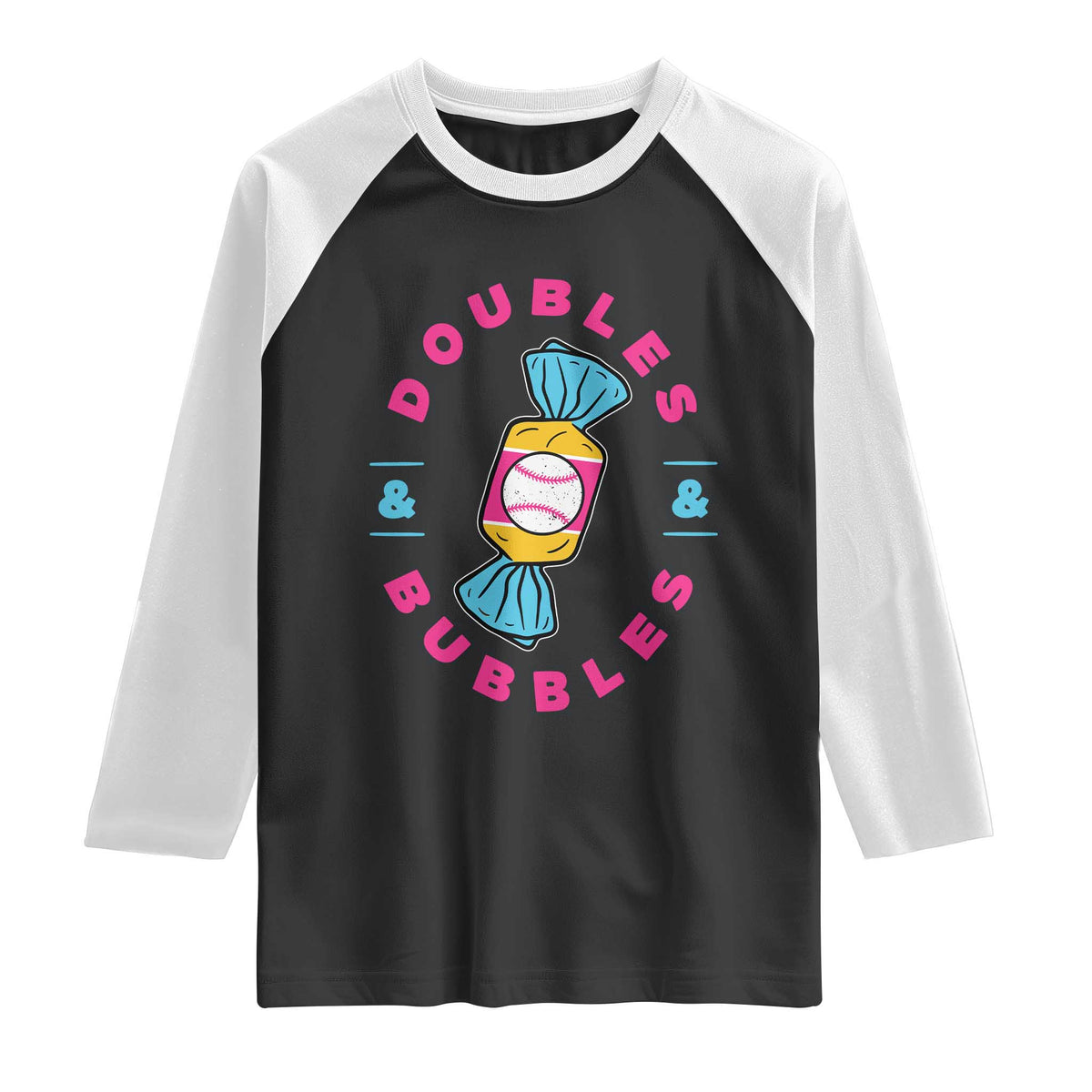 Doubles and Bubbles Baseball Candy Gum Raglan Shirt