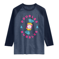 Doubles and Bubbles Baseball Candy Gum Raglan Shirt