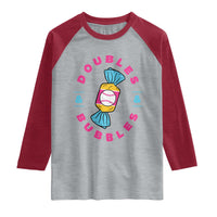 Doubles and Bubbles Baseball Candy Gum Raglan Shirt