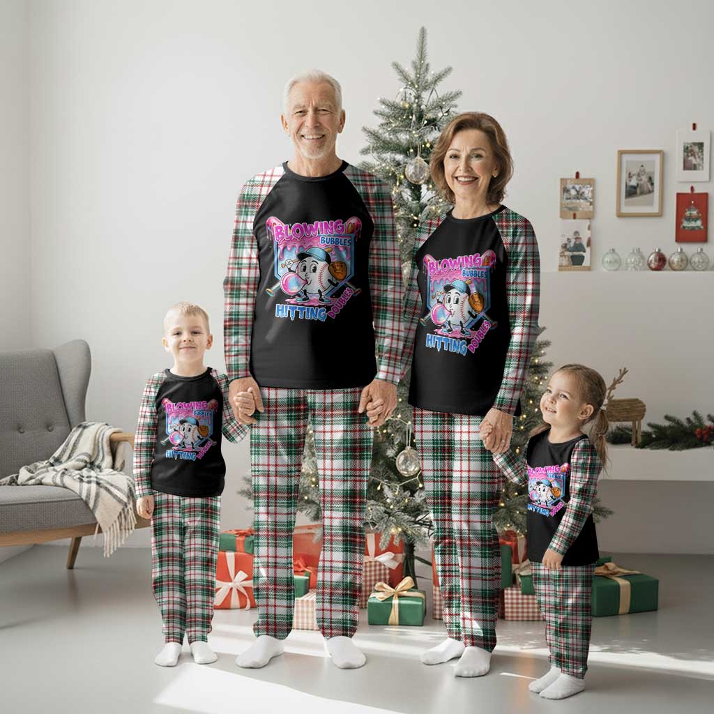 Baseball Blowing Bubbles Hitting Doubles Plaid Pajama Set Sports Bubble Gum Lover