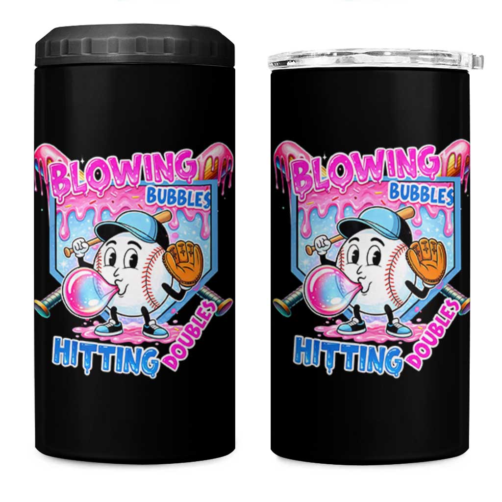 Baseball Blowing Bubbles Hitting Doubles 4 in 1 Can Cooler Tumbler Sports Bubble Gum Lover