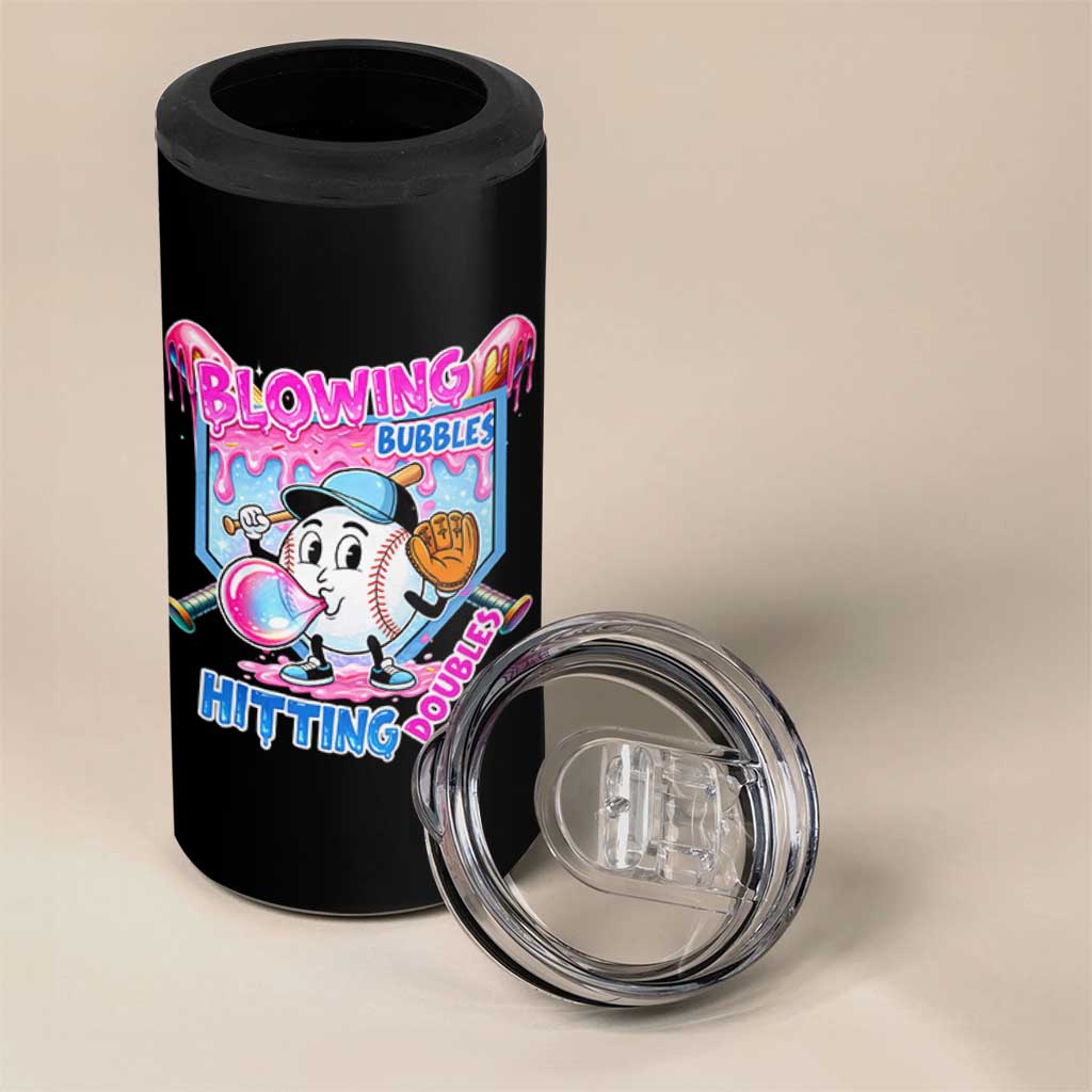 Baseball Blowing Bubbles Hitting Doubles 4 in 1 Can Cooler Tumbler Sports Bubble Gum Lover