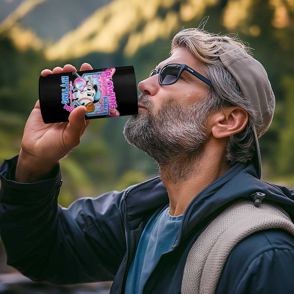 Baseball Blowing Bubbles Hitting Doubles 4 in 1 Can Cooler Tumbler Sports Bubble Gum Lover
