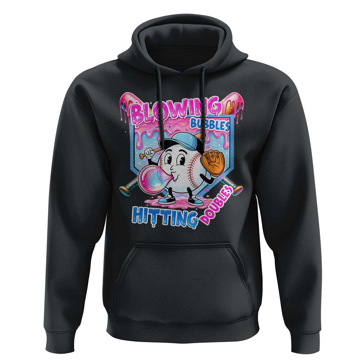 Baseball Blowing Bubbles Hitting Doubles Hoodie Sports Bubble Gum Lover