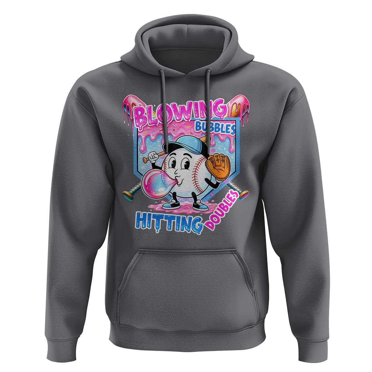 Baseball Blowing Bubbles Hitting Doubles Hoodie Sports Bubble Gum Lover