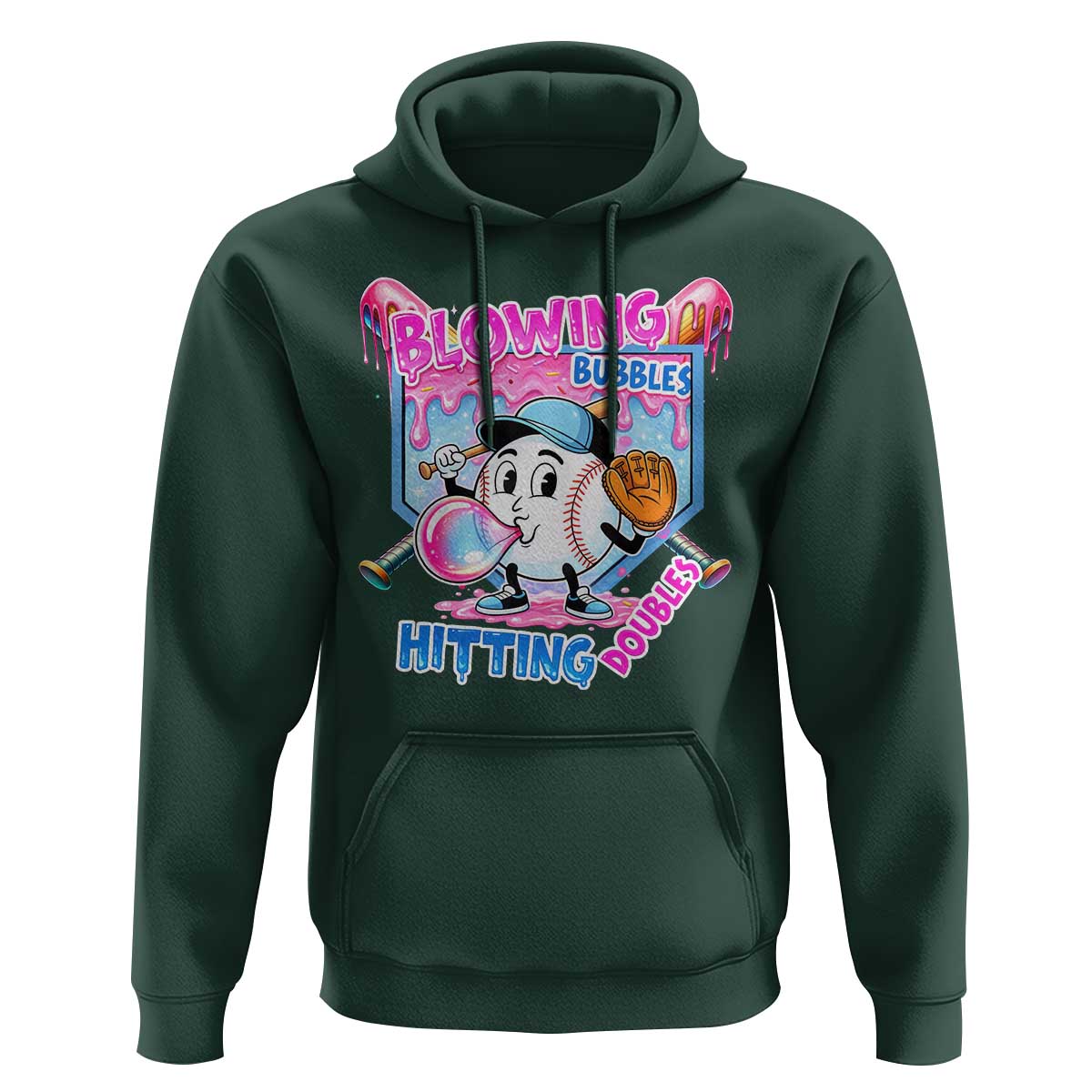 Baseball Blowing Bubbles Hitting Doubles Hoodie Sports Bubble Gum Lover