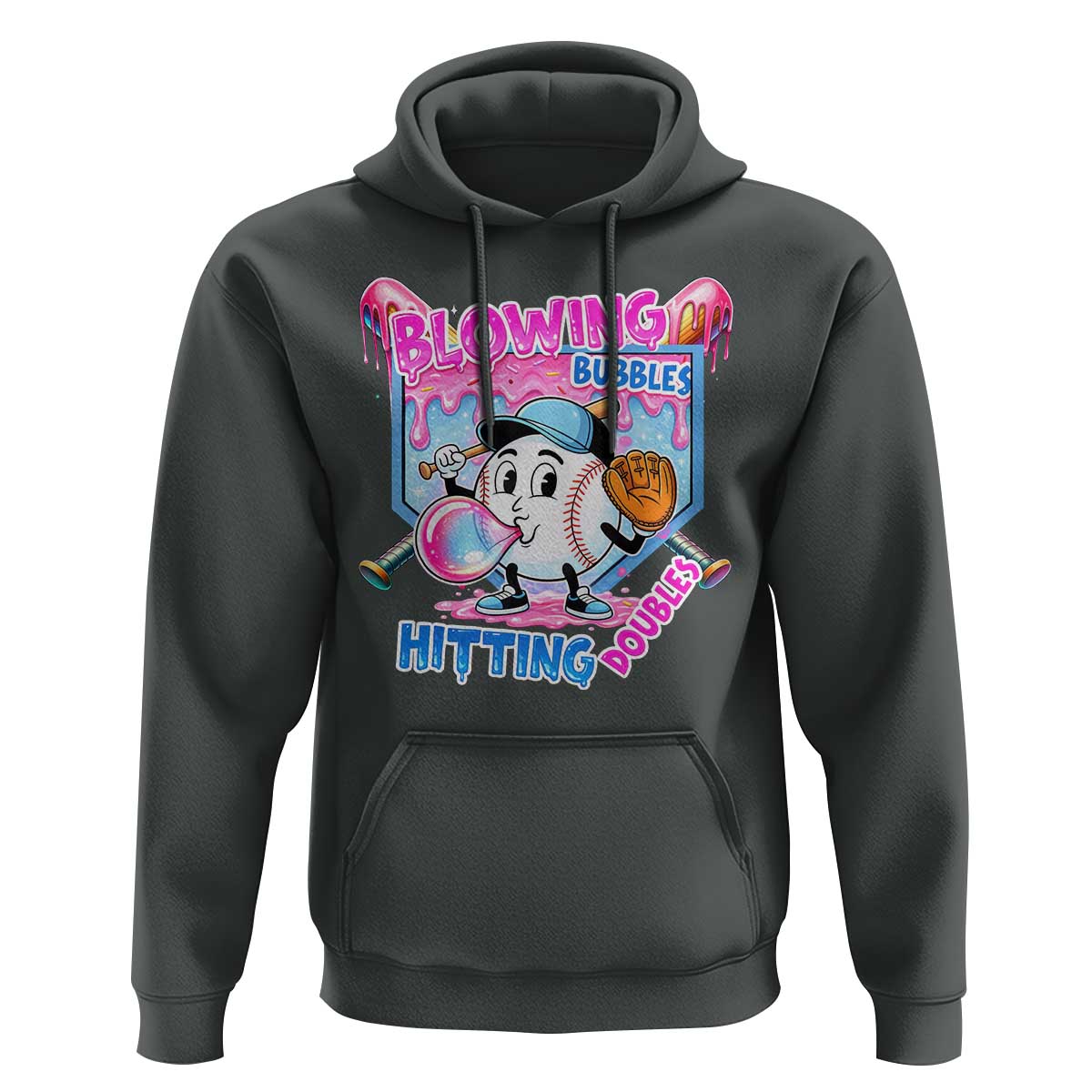 Baseball Blowing Bubbles Hitting Doubles Hoodie Sports Bubble Gum Lover