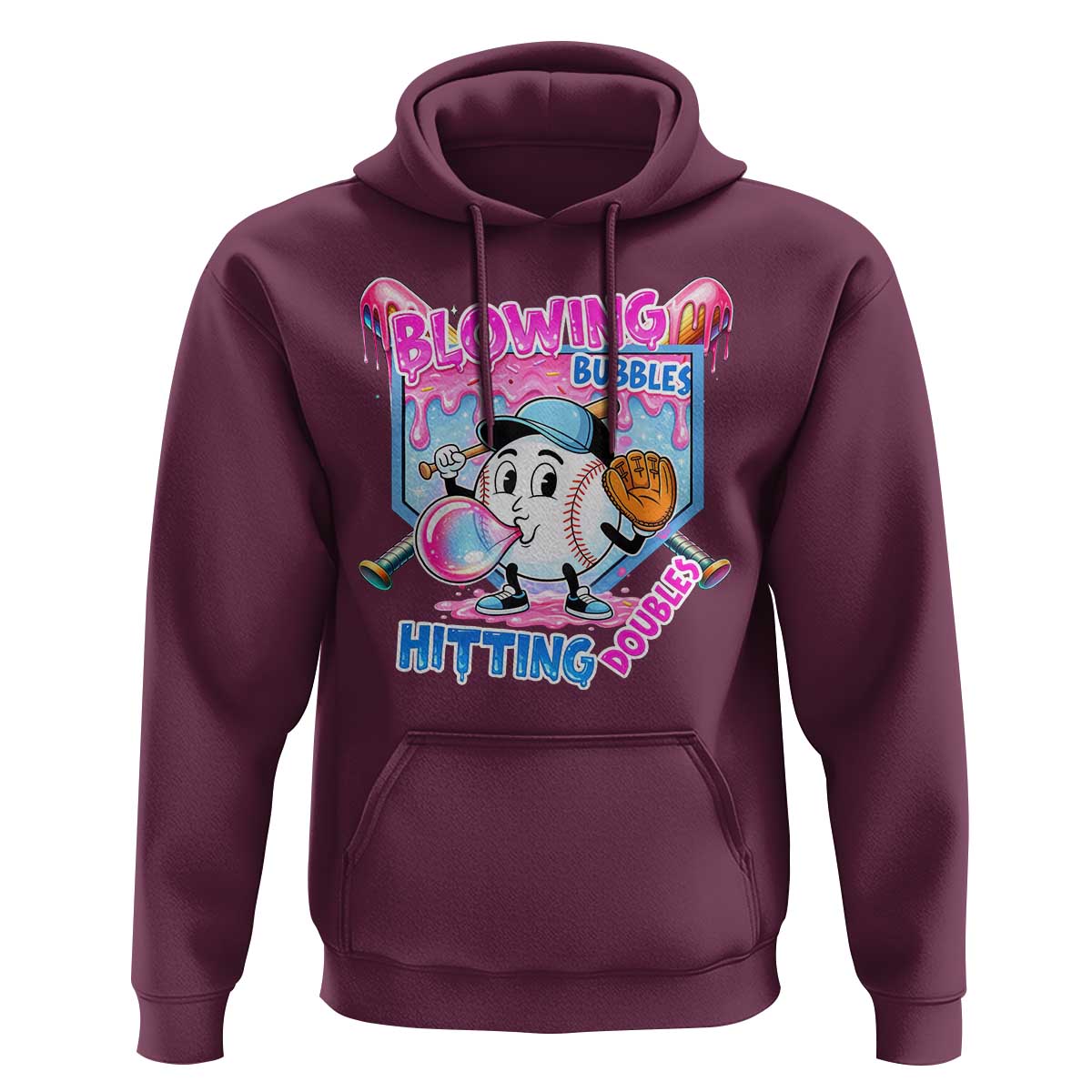 Baseball Blowing Bubbles Hitting Doubles Hoodie Sports Bubble Gum Lover