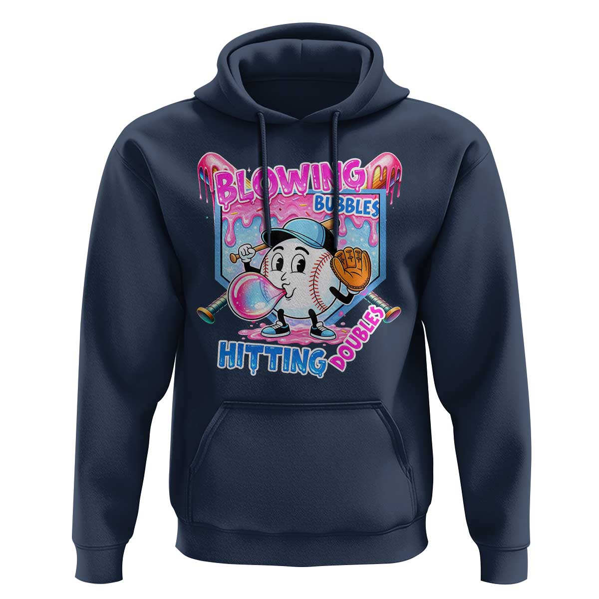 Baseball Blowing Bubbles Hitting Doubles Hoodie Sports Bubble Gum Lover