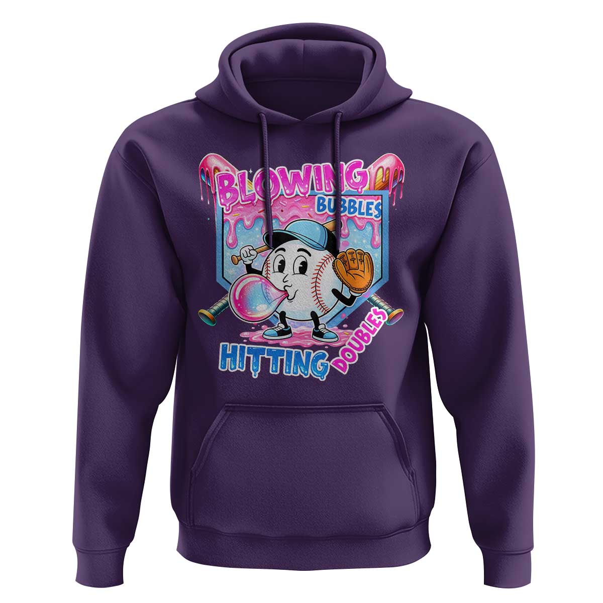 Baseball Blowing Bubbles Hitting Doubles Hoodie Sports Bubble Gum Lover