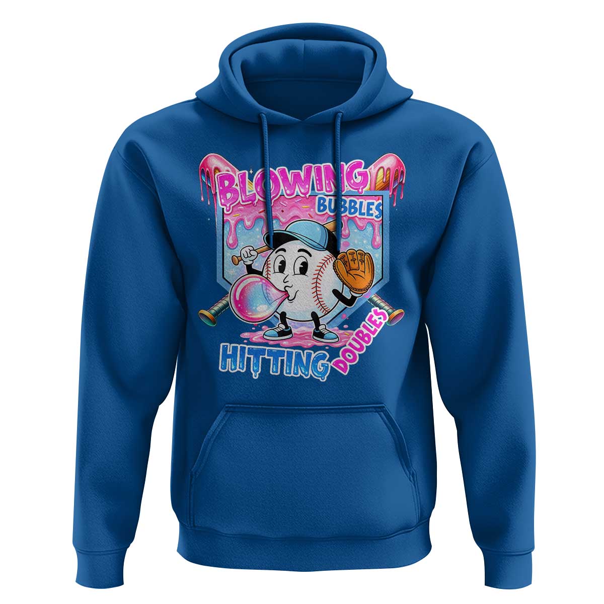 Baseball Blowing Bubbles Hitting Doubles Hoodie Sports Bubble Gum Lover