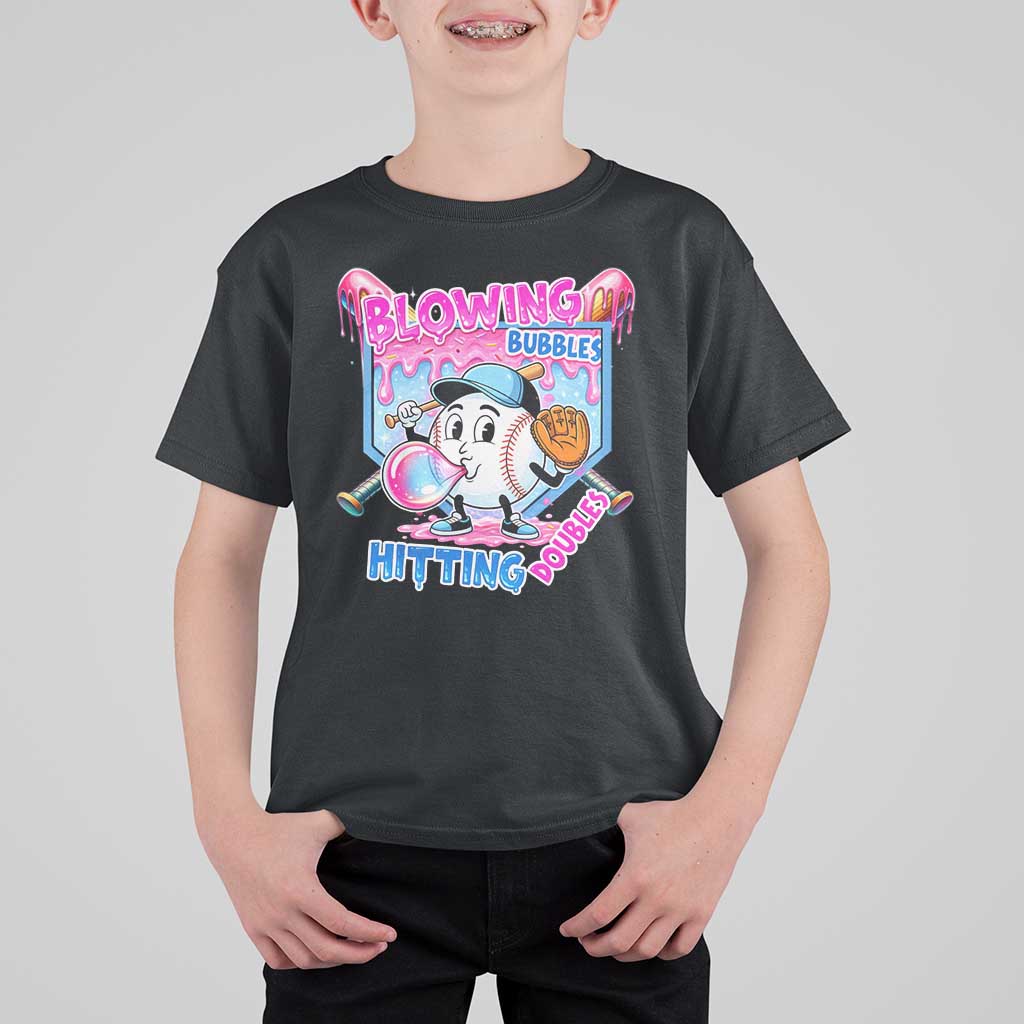Baseball Blowing Bubbles Hitting Doubles T Shirt For Kid Sports Bubble Gum Lover