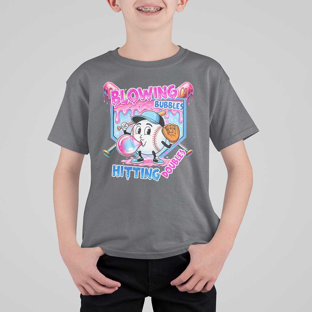 Baseball Blowing Bubbles Hitting Doubles T Shirt For Kid Sports Bubble Gum Lover