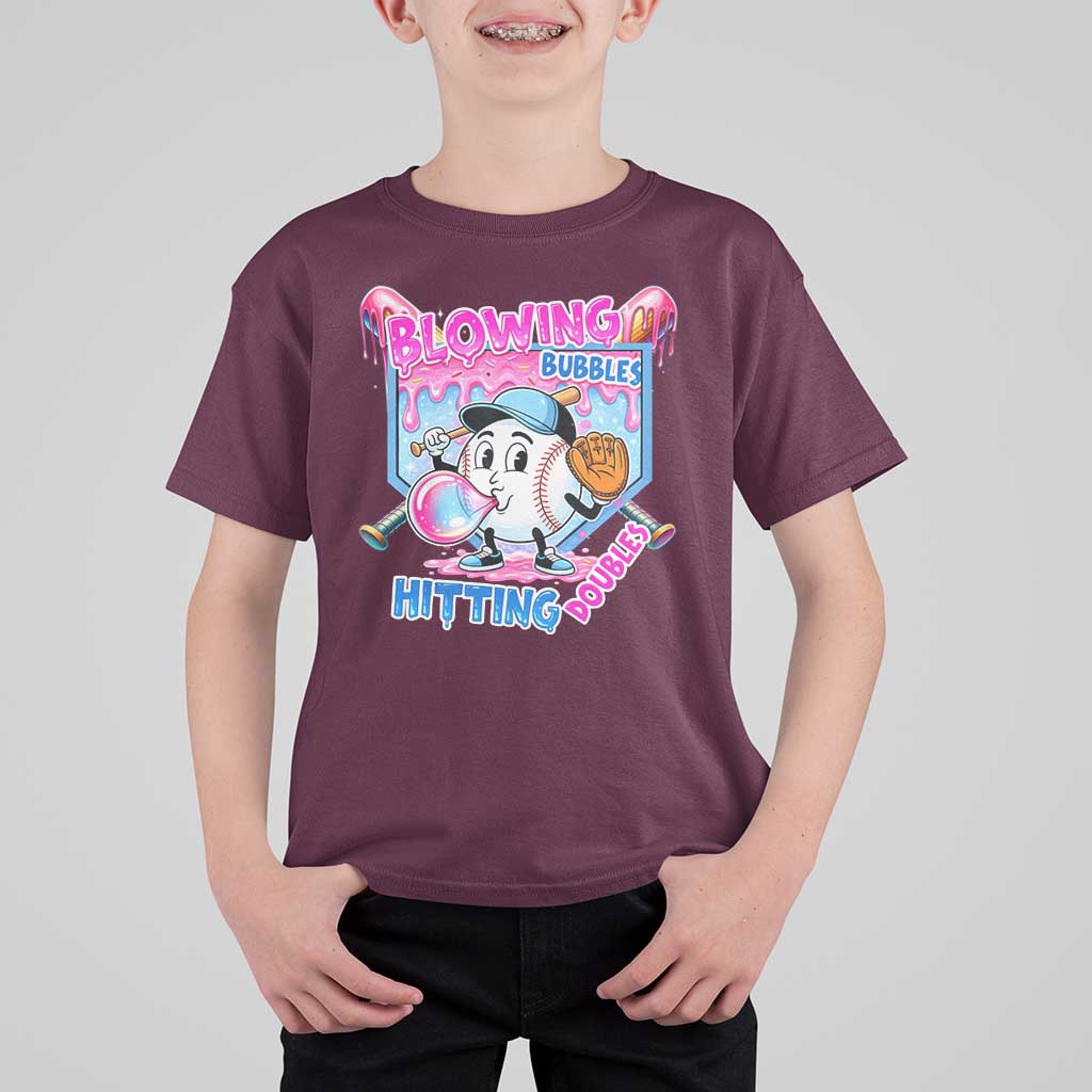 Baseball Blowing Bubbles Hitting Doubles T Shirt For Kid Sports Bubble Gum Lover