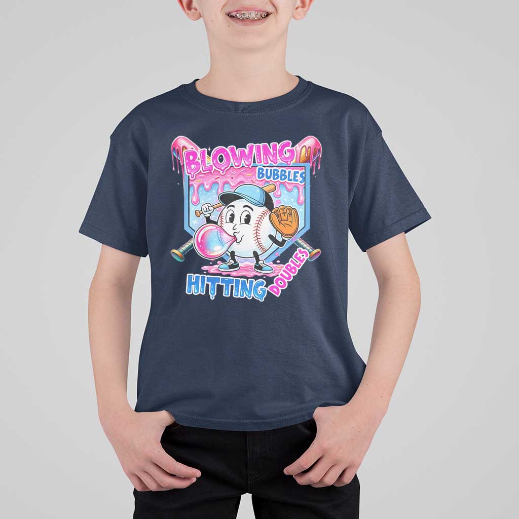 Baseball Blowing Bubbles Hitting Doubles T Shirt For Kid Sports Bubble Gum Lover