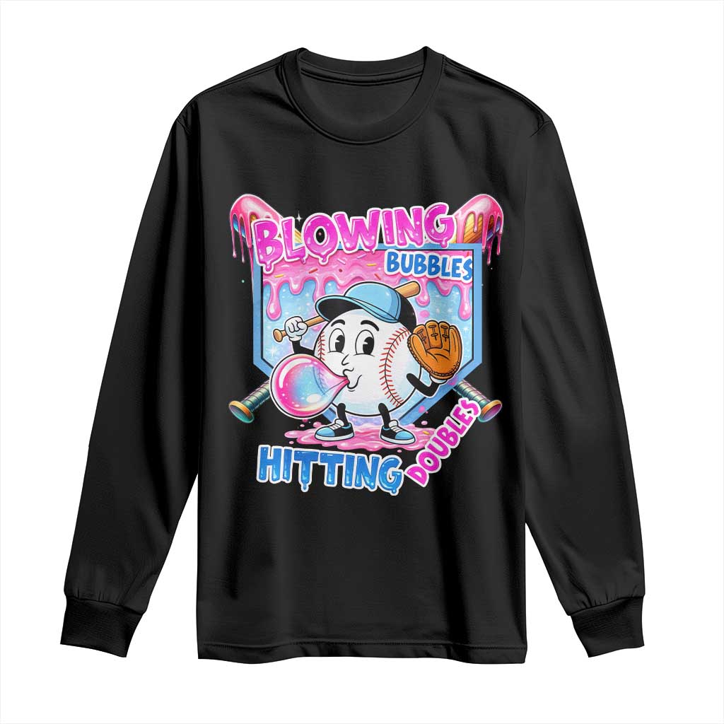 Baseball Blowing Bubbles Hitting Doubles Long Sleeve Shirt Sports Bubble Gum Lover
