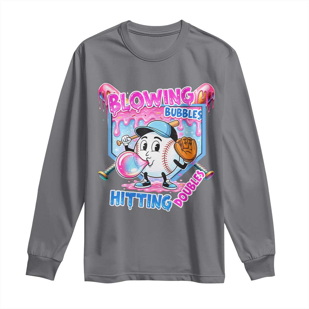 Baseball Blowing Bubbles Hitting Doubles Long Sleeve Shirt Sports Bubble Gum Lover
