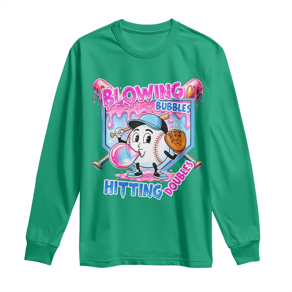 Baseball Blowing Bubbles Hitting Doubles Long Sleeve Shirt Sports Bubble Gum Lover