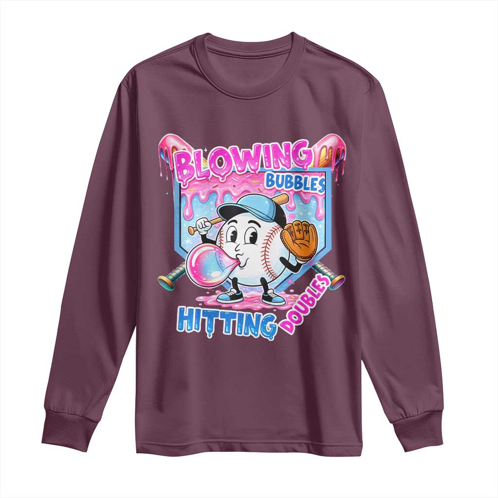 Baseball Blowing Bubbles Hitting Doubles Long Sleeve Shirt Sports Bubble Gum Lover