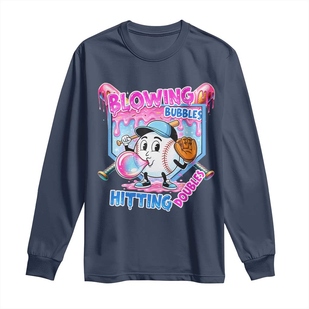Baseball Blowing Bubbles Hitting Doubles Long Sleeve Shirt Sports Bubble Gum Lover