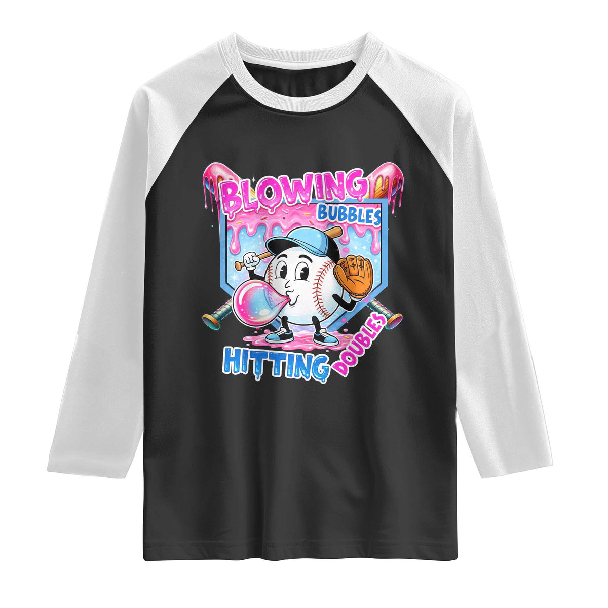 Baseball Blowing Bubbles Hitting Doubles Raglan Shirt Sports Bubble Gum Lover