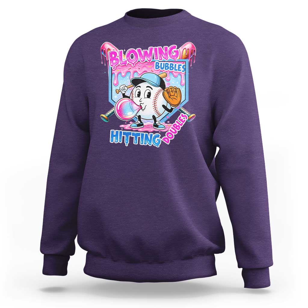 Baseball Blowing Bubbles Hitting Doubles Sweatshirt Sports Bubble Gum Lover