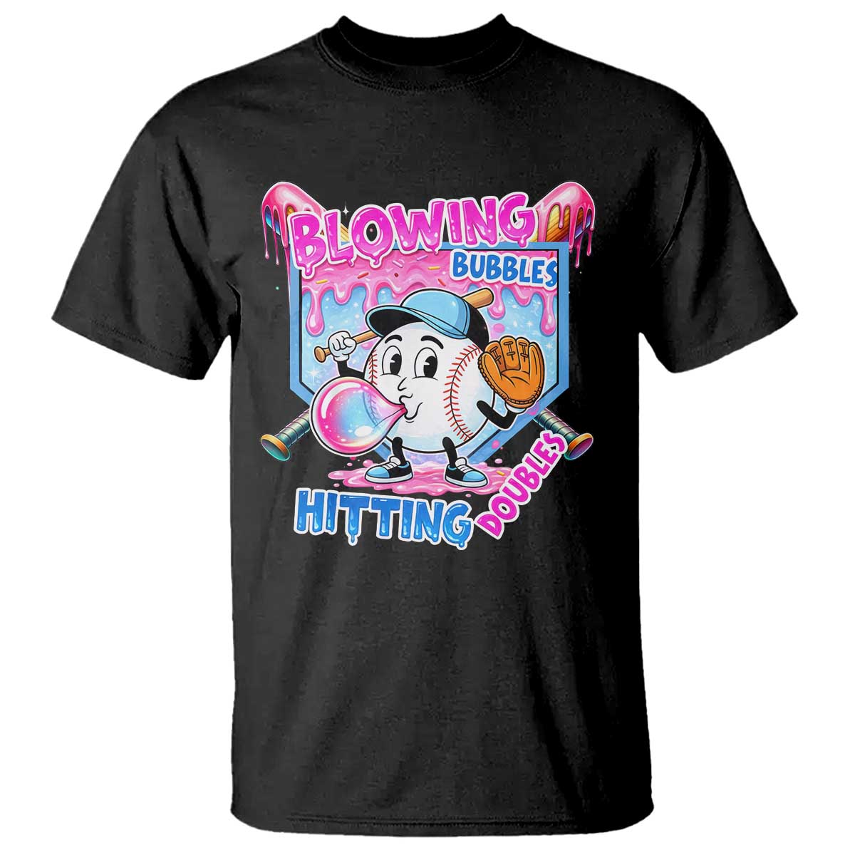 Baseball Blowing Bubbles Hitting Doubles T Shirt Sports Bubble Gum Lover