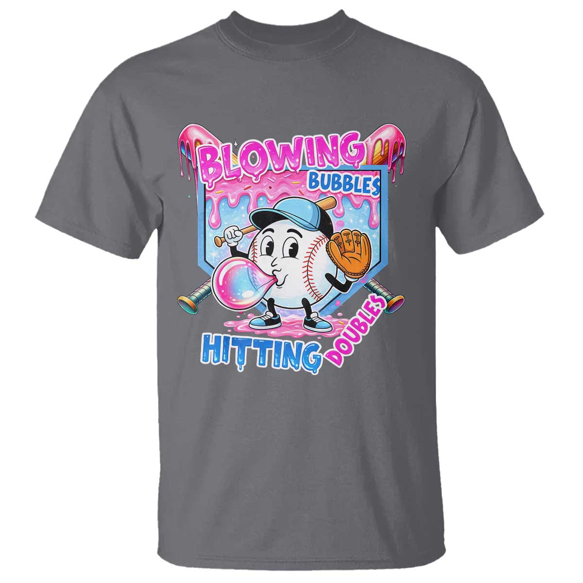 Baseball Blowing Bubbles Hitting Doubles T Shirt Sports Bubble Gum Lover