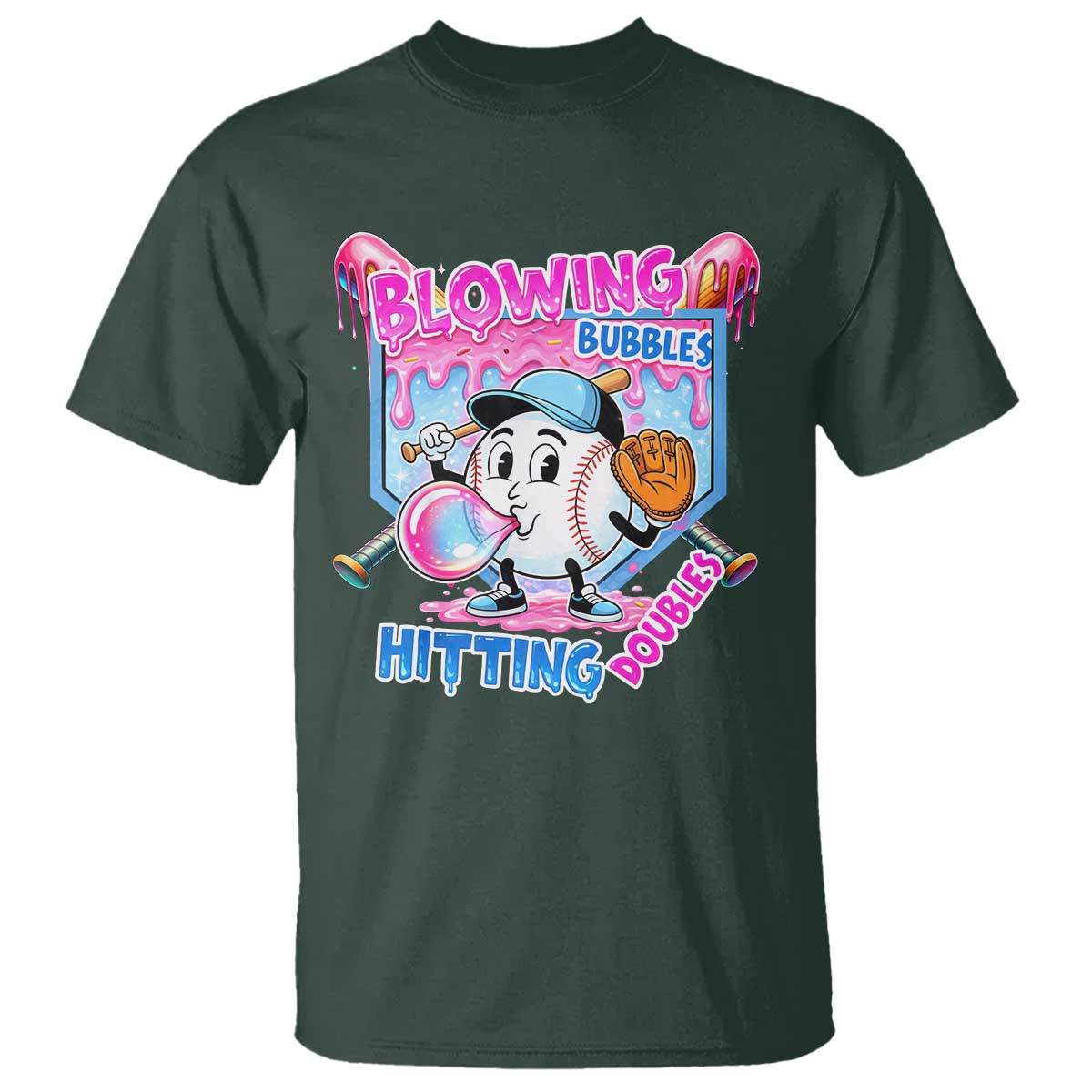 Baseball Blowing Bubbles Hitting Doubles T Shirt Sports Bubble Gum Lover