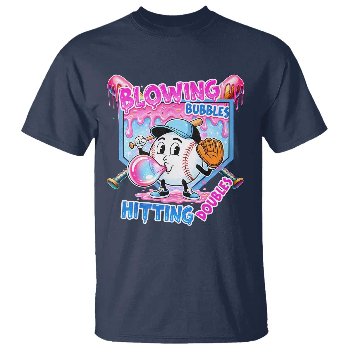 Baseball Blowing Bubbles Hitting Doubles T Shirt Sports Bubble Gum Lover