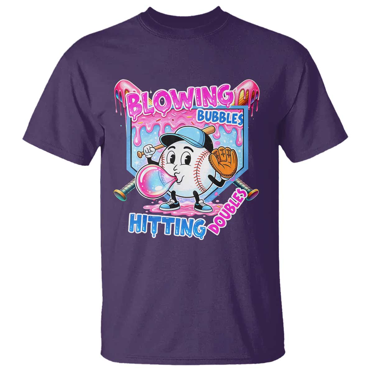 Baseball Blowing Bubbles Hitting Doubles T Shirt Sports Bubble Gum Lover